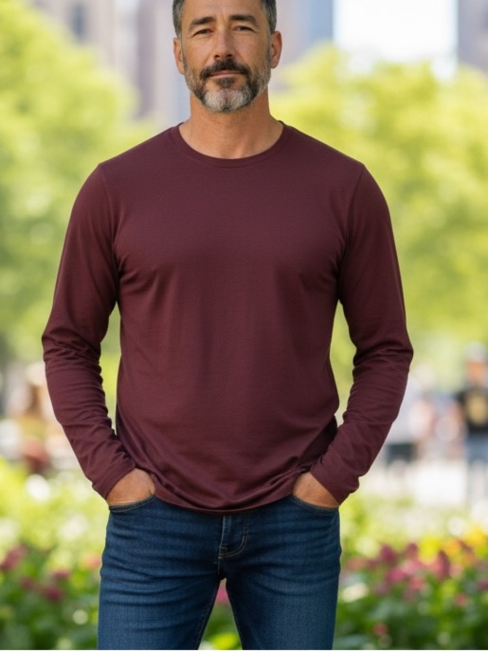 RHONE Long-Sleeve Crewneck Shirt in Burgundy Red